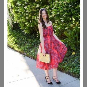 Banana Republic paisley red orange ruffled dress